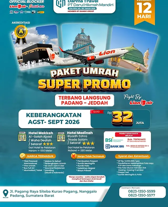 Poster paket Umroh Super Promo Darma Travel — Rp32 Juta