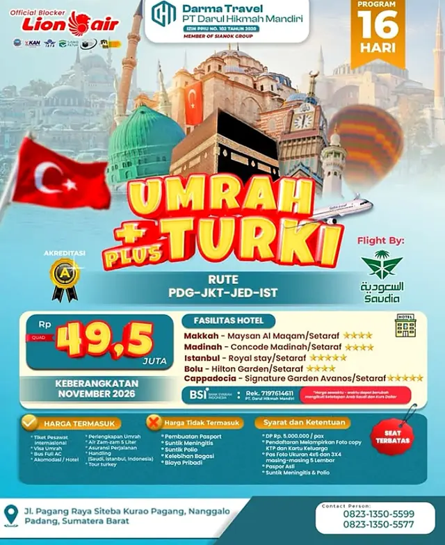 Poster paket Umroh Plus Turki Darma Travel — Rp49,5 Juta